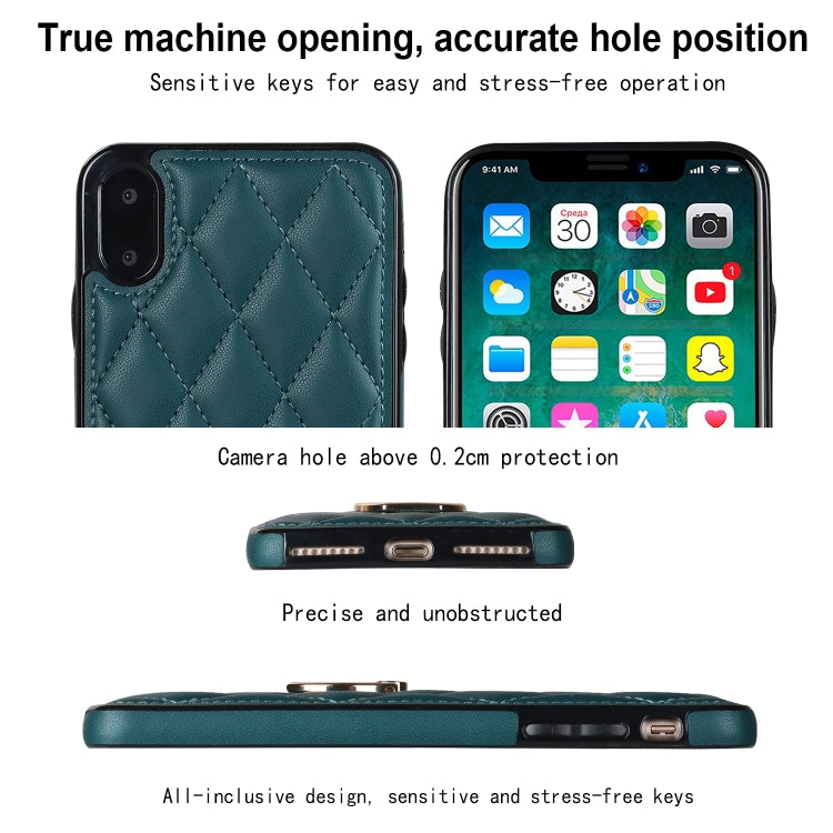 For iPhone X / XS Rhombic PU Leather Phone Case with Ring Holder
