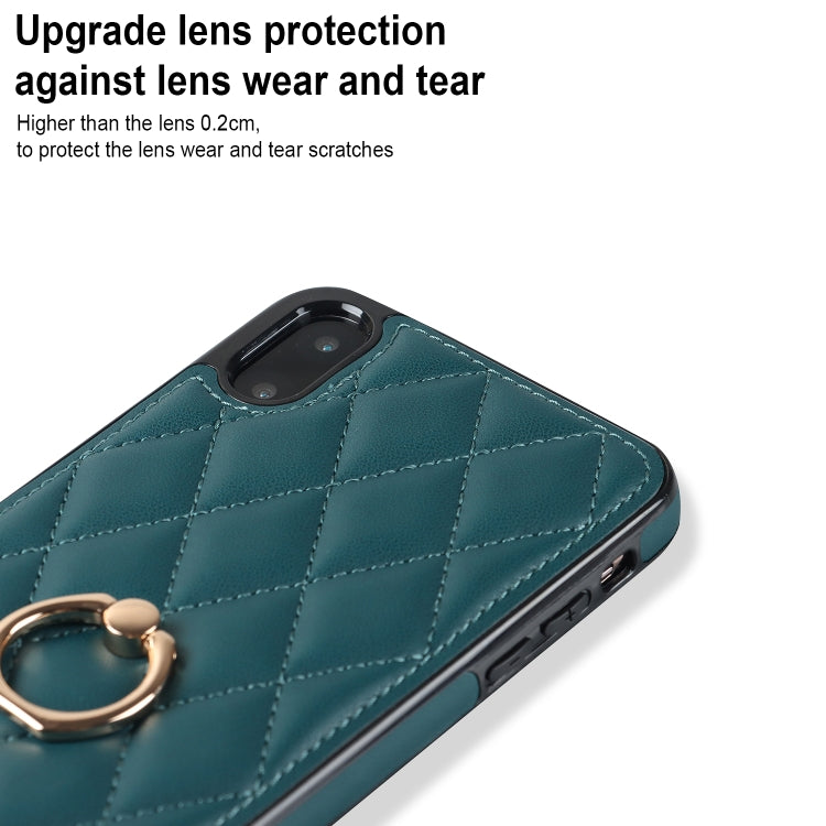 For iPhone X / XS Rhombic PU Leather Phone Case with Ring Holder