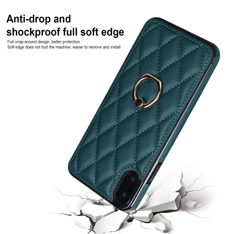 For iPhone X / XS Rhombic PU Leather Phone Case with Ring Holder