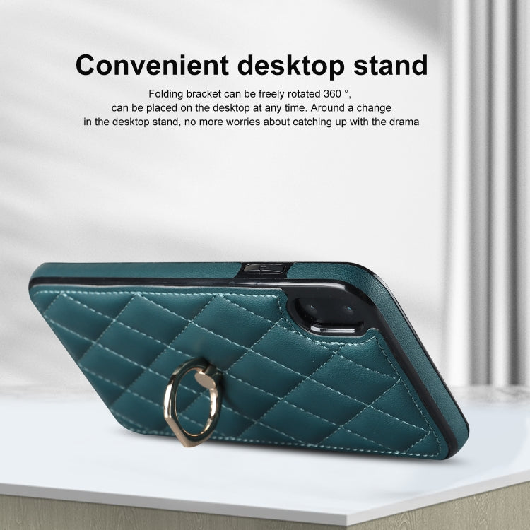 For iPhone X / XS Rhombic PU Leather Phone Case with Ring Holder