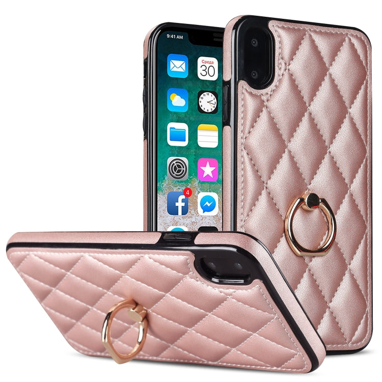 For iPhone X / XS Rhombic PU Leather Phone Case with Ring Holder