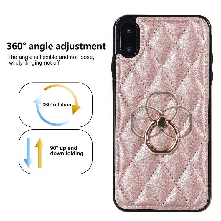 For iPhone X / XS Rhombic PU Leather Phone Case with Ring Holder
