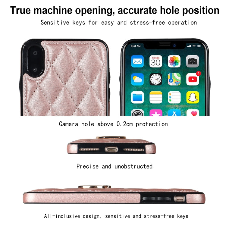 For iPhone X / XS Rhombic PU Leather Phone Case with Ring Holder