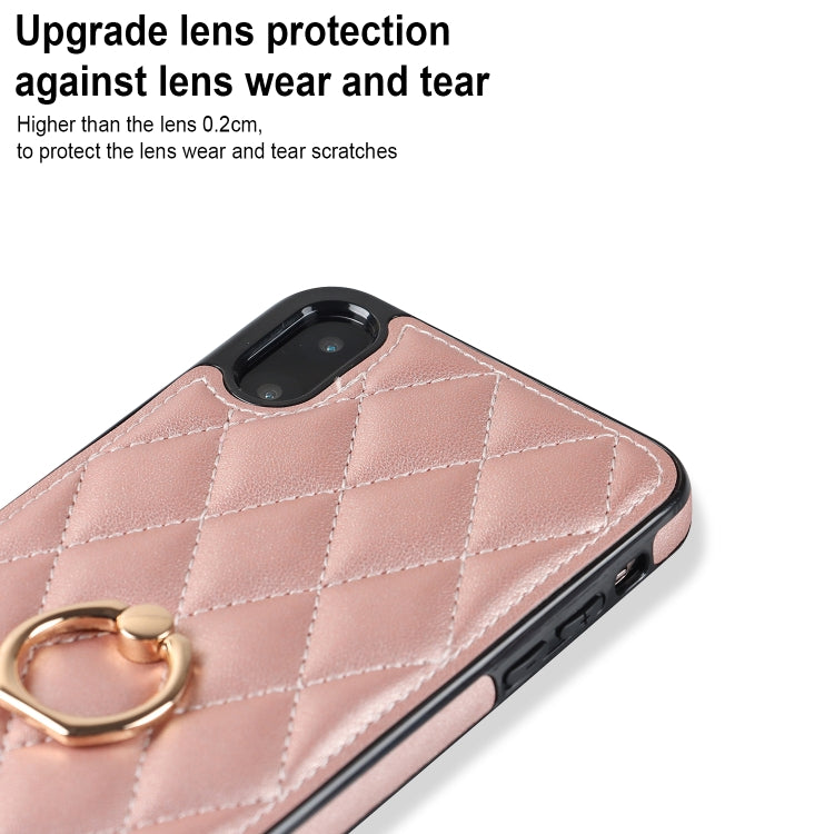 For iPhone X / XS Rhombic PU Leather Phone Case with Ring Holder