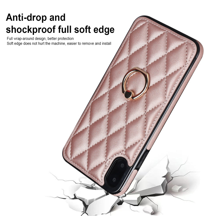 For iPhone X / XS Rhombic PU Leather Phone Case with Ring Holder