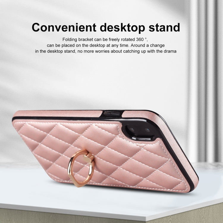 For iPhone X / XS Rhombic PU Leather Phone Case with Ring Holder