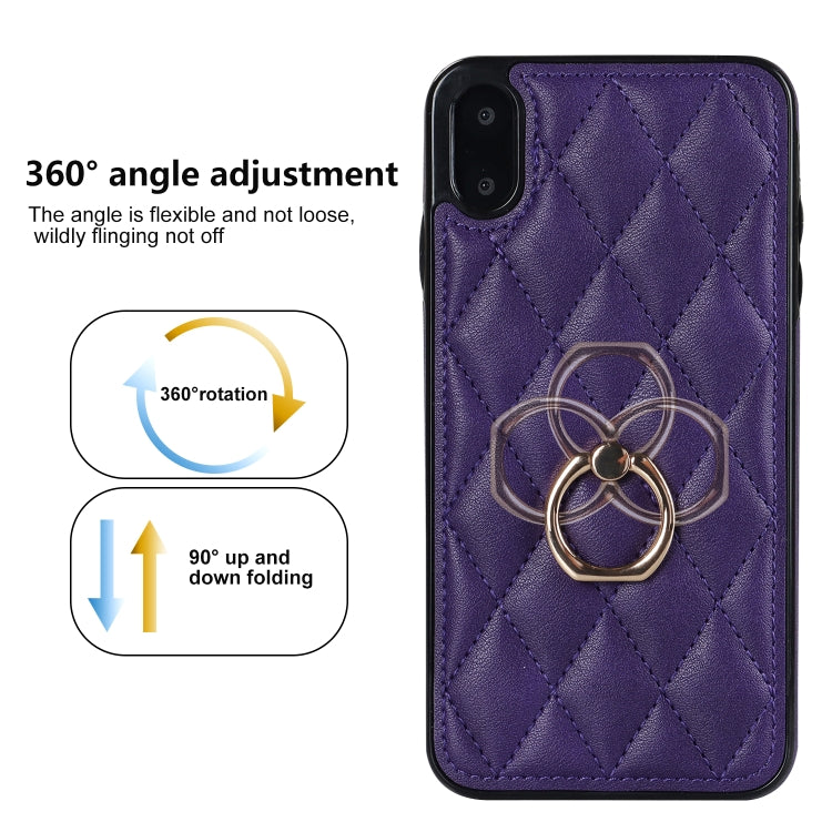 For iPhone X / XS Rhombic PU Leather Phone Case with Ring Holder