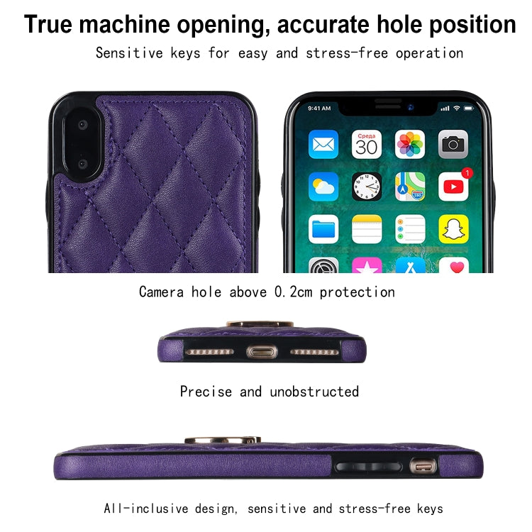 For iPhone X / XS Rhombic PU Leather Phone Case with Ring Holder