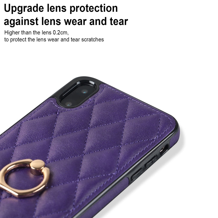 For iPhone X / XS Rhombic PU Leather Phone Case with Ring Holder