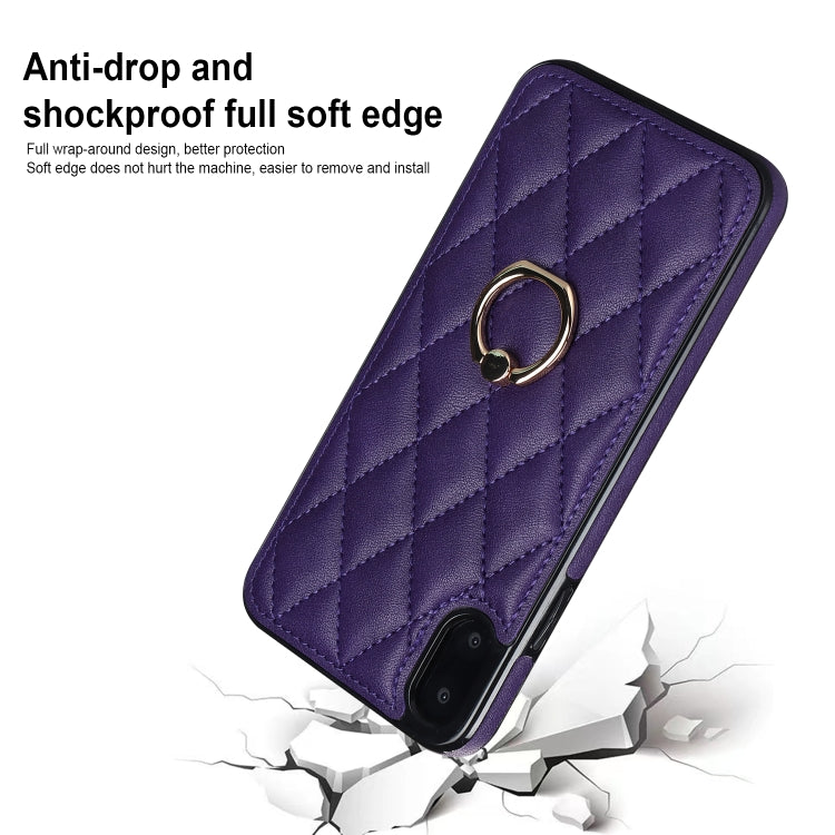 For iPhone X / XS Rhombic PU Leather Phone Case with Ring Holder