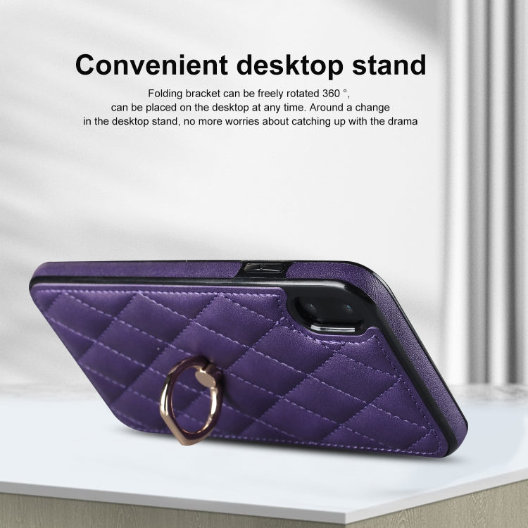 For iPhone X / XS Rhombic PU Leather Phone Case with Ring Holder