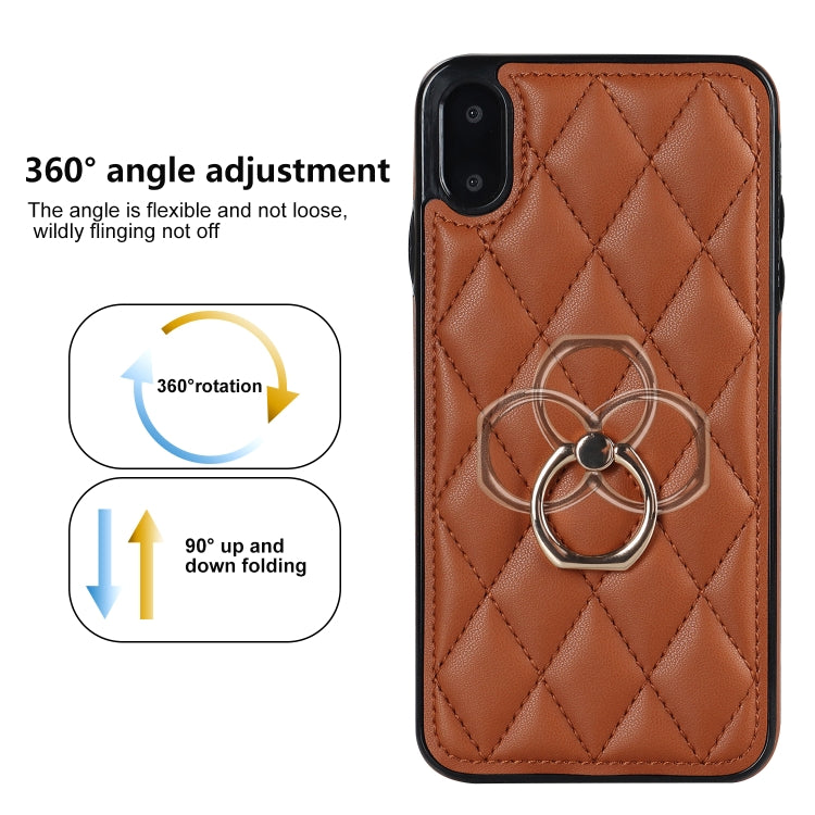 For iPhone X / XS Rhombic PU Leather Phone Case with Ring Holder