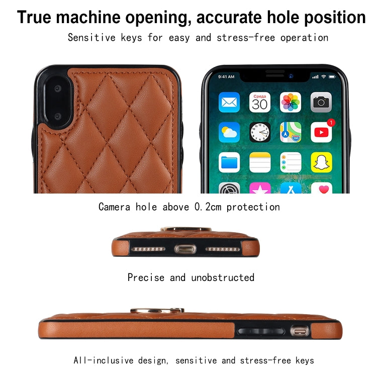 For iPhone X / XS Rhombic PU Leather Phone Case with Ring Holder