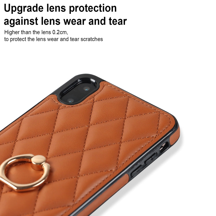 For iPhone X / XS Rhombic PU Leather Phone Case with Ring Holder