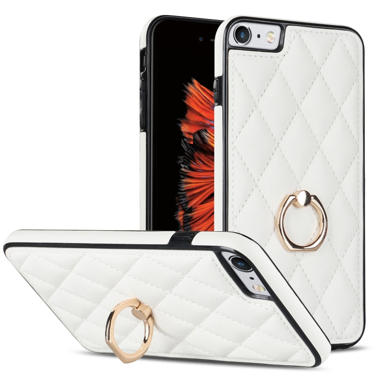 For iPhone SE 2020 / SE 2022 / 7 / 8 Rhombic PU Leather Phone Case with Ring Holder
