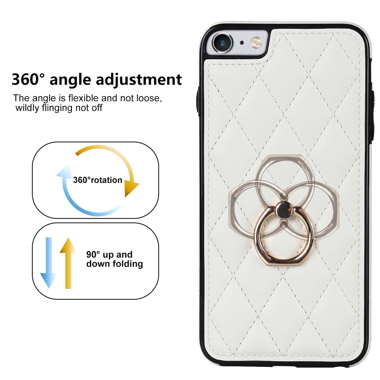 For iPhone SE 2020 / SE 2022 / 7 / 8 Rhombic PU Leather Phone Case with Ring Holder