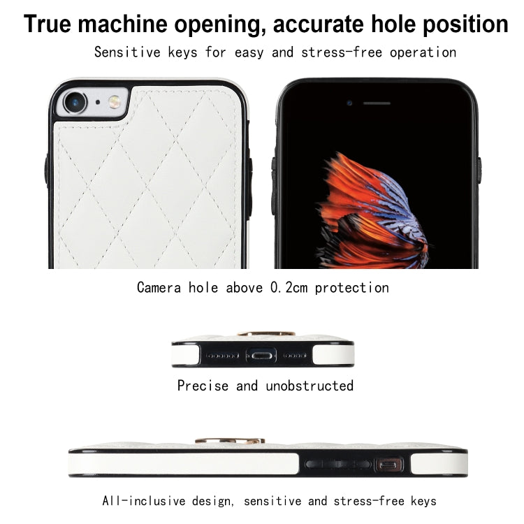 For iPhone SE 2020 / SE 2022 / 7 / 8 Rhombic PU Leather Phone Case with Ring Holder