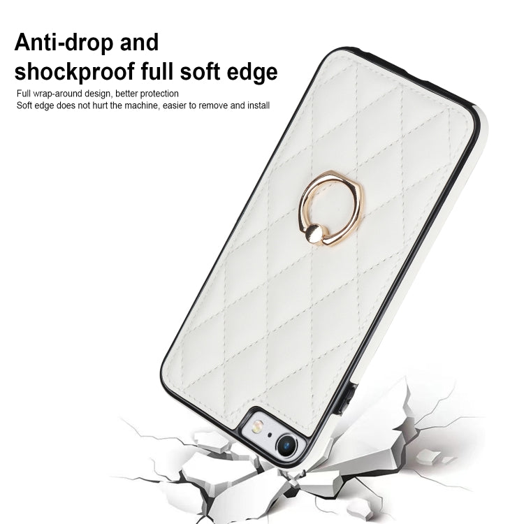 For iPhone SE 2020 / SE 2022 / 7 / 8 Rhombic PU Leather Phone Case with Ring Holder