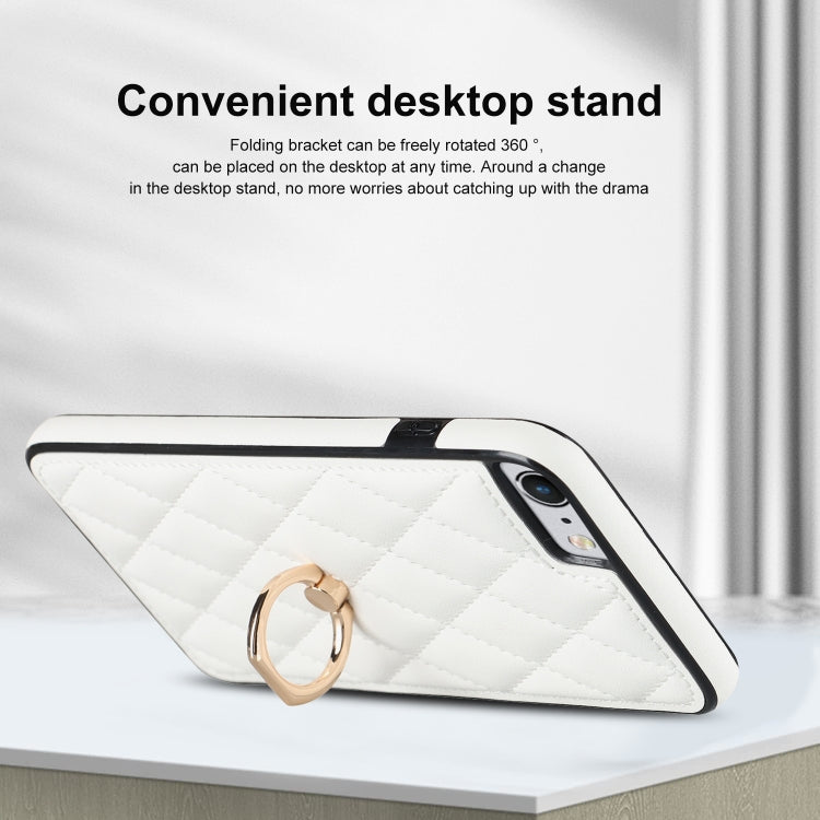 For iPhone SE 2020 / SE 2022 / 7 / 8 Rhombic PU Leather Phone Case with Ring Holder