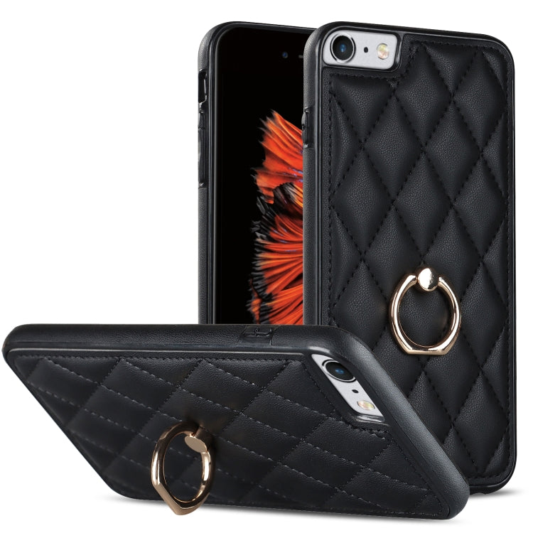 For iPhone SE 2020 / SE 2022 / 7 / 8 Rhombic PU Leather Phone Case with Ring Holder