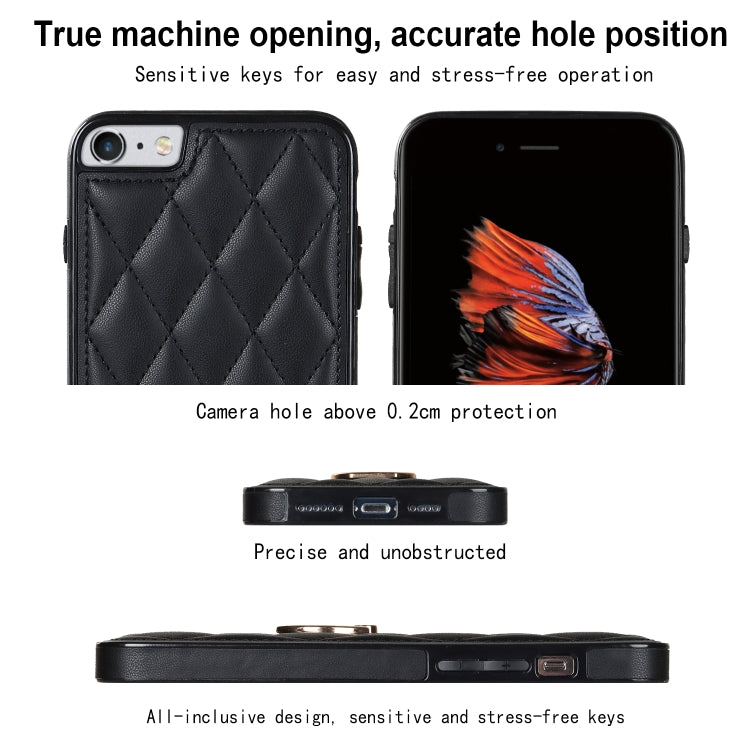 For iPhone SE 2020 / SE 2022 / 7 / 8 Rhombic PU Leather Phone Case with Ring Holder