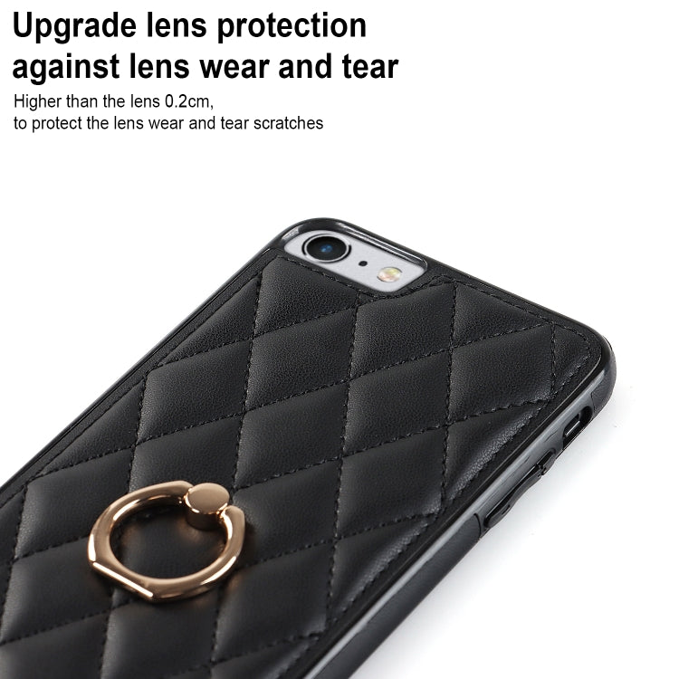 For iPhone SE 2020 / SE 2022 / 7 / 8 Rhombic PU Leather Phone Case with Ring Holder