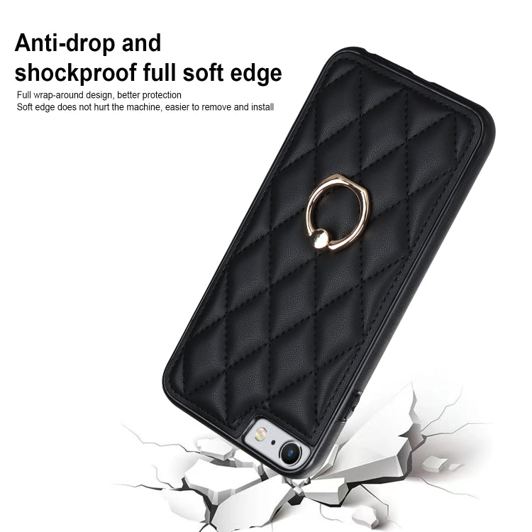 For iPhone SE 2020 / SE 2022 / 7 / 8 Rhombic PU Leather Phone Case with Ring Holder