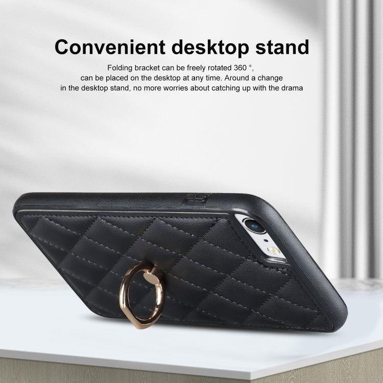 For iPhone SE 2020 / SE 2022 / 7 / 8 Rhombic PU Leather Phone Case with Ring Holder