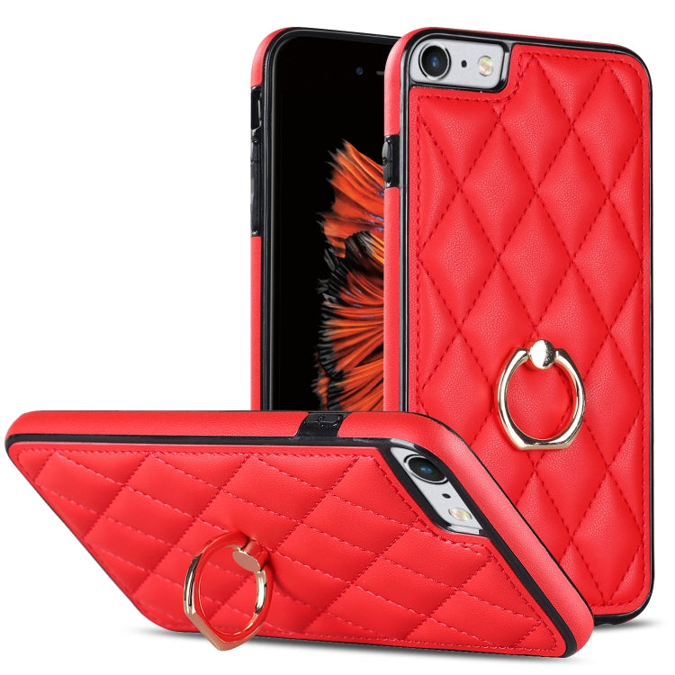 For iPhone SE 2020 / SE 2022 / 7 / 8 Rhombic PU Leather Phone Case with Ring Holder