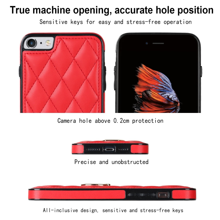 For iPhone SE 2020 / SE 2022 / 7 / 8 Rhombic PU Leather Phone Case with Ring Holder