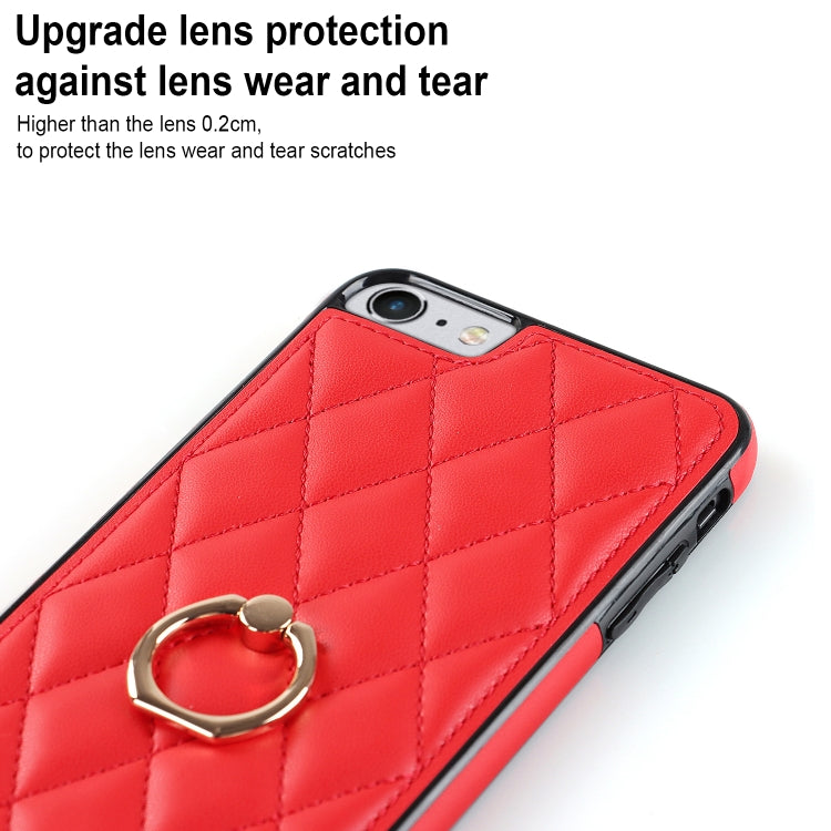 For iPhone SE 2020 / SE 2022 / 7 / 8 Rhombic PU Leather Phone Case with Ring Holder