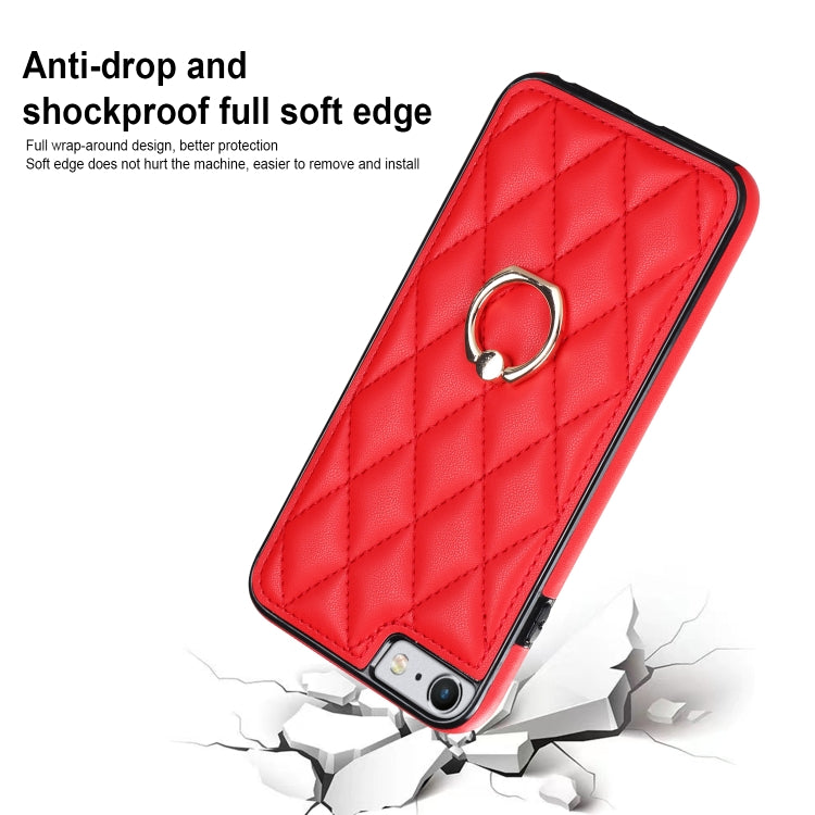For iPhone SE 2020 / SE 2022 / 7 / 8 Rhombic PU Leather Phone Case with Ring Holder