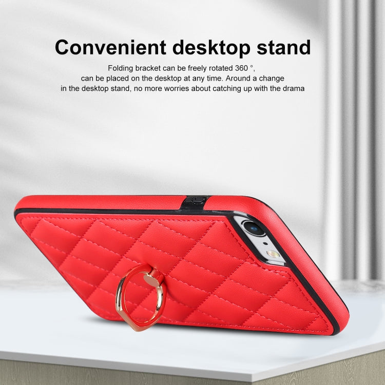 For iPhone SE 2020 / SE 2022 / 7 / 8 Rhombic PU Leather Phone Case with Ring Holder