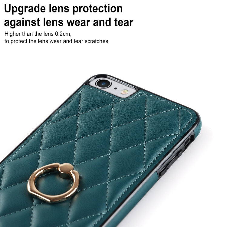 For iPhone SE 2020 / SE 2022 / 7 / 8 Rhombic PU Leather Phone Case with Ring Holder
