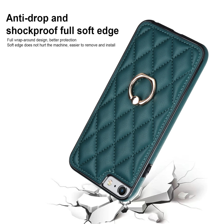 For iPhone SE 2020 / SE 2022 / 7 / 8 Rhombic PU Leather Phone Case with Ring Holder