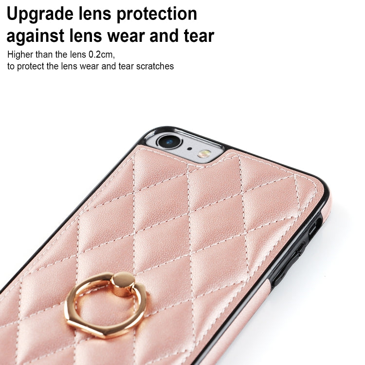 For iPhone SE 2020 / SE 2022 / 7 / 8 Rhombic PU Leather Phone Case with Ring Holder