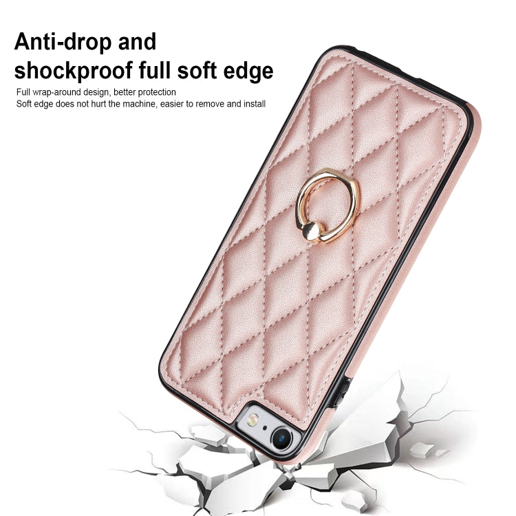 For iPhone SE 2020 / SE 2022 / 7 / 8 Rhombic PU Leather Phone Case with Ring Holder