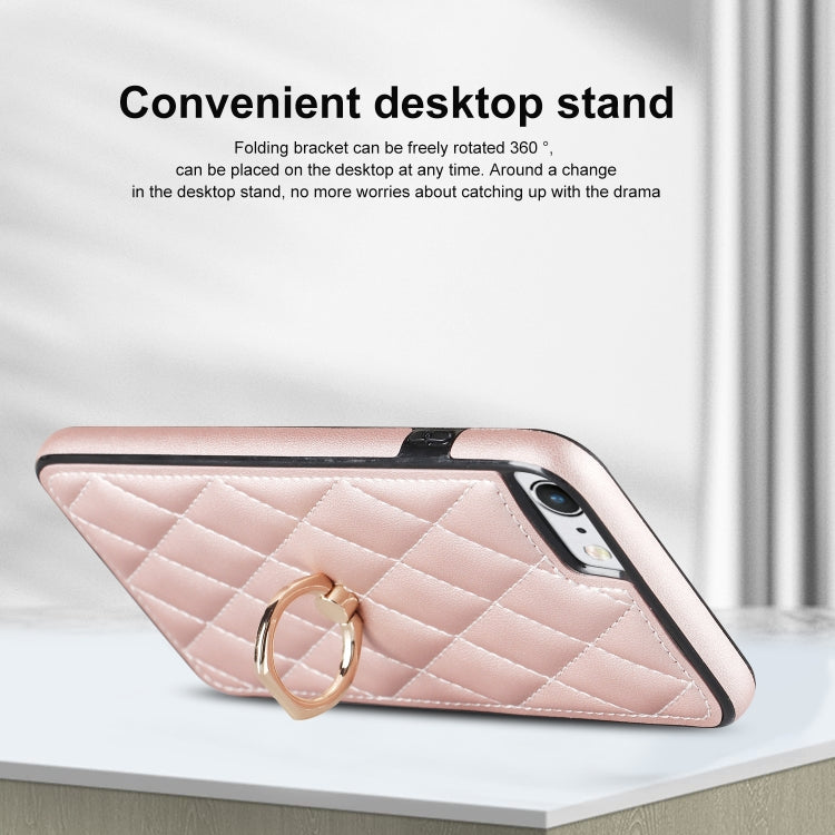 For iPhone SE 2020 / SE 2022 / 7 / 8 Rhombic PU Leather Phone Case with Ring Holder