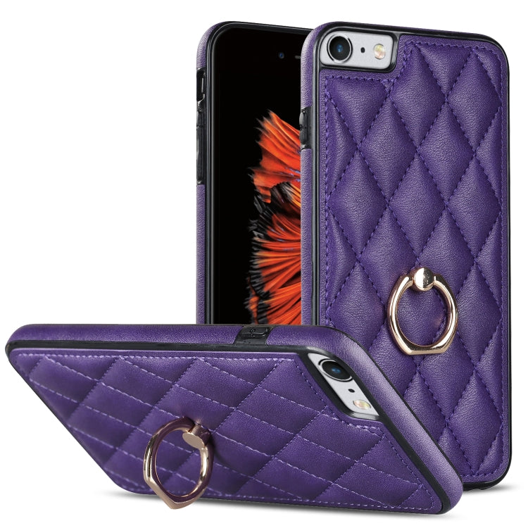 For iPhone SE 2020 / SE 2022 / 7 / 8 Rhombic PU Leather Phone Case with Ring Holder
