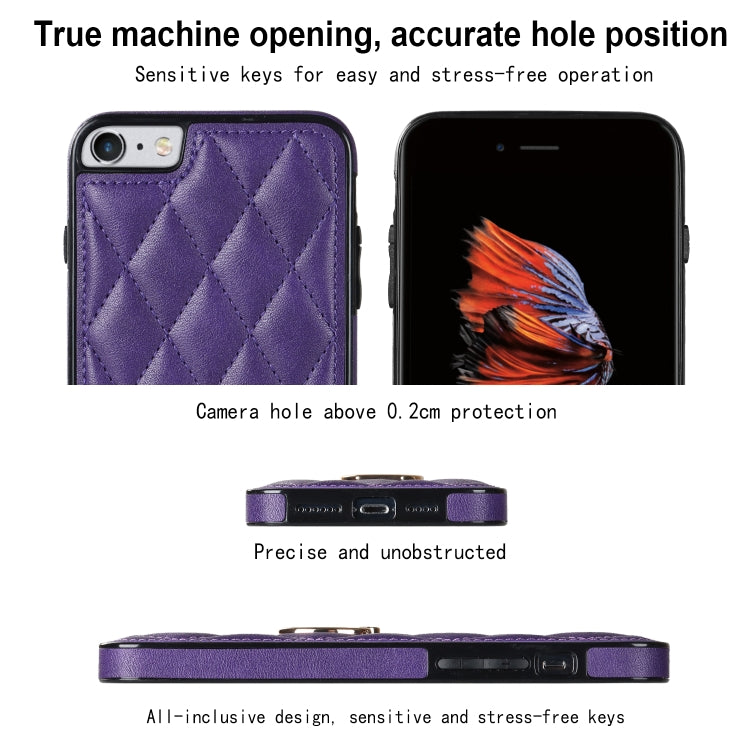 For iPhone SE 2020 / SE 2022 / 7 / 8 Rhombic PU Leather Phone Case with Ring Holder