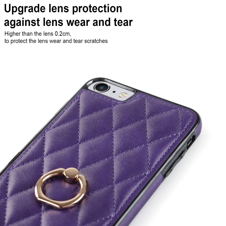 For iPhone SE 2020 / SE 2022 / 7 / 8 Rhombic PU Leather Phone Case with Ring Holder