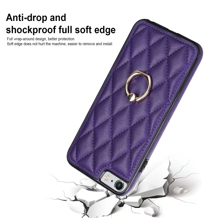 For iPhone SE 2020 / SE 2022 / 7 / 8 Rhombic PU Leather Phone Case with Ring Holder