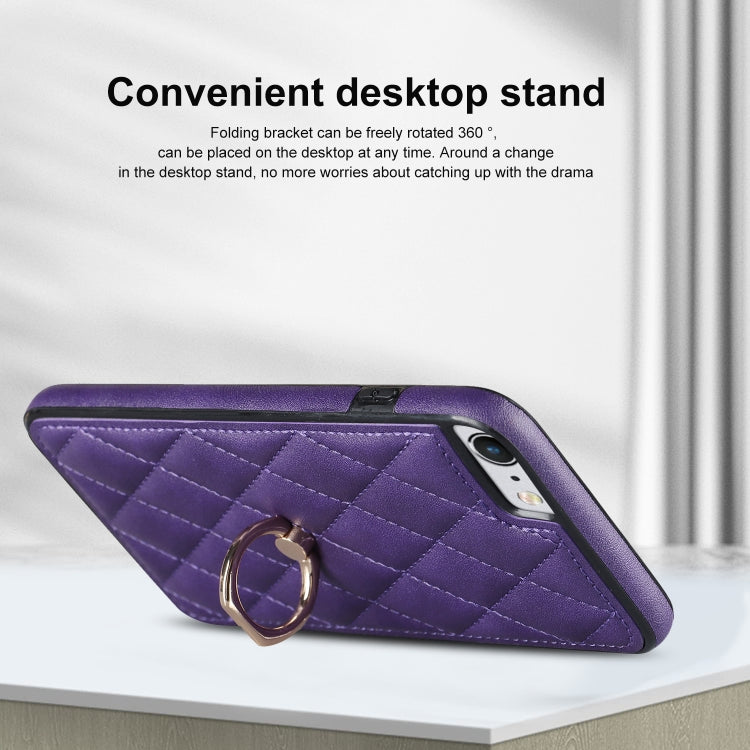 For iPhone SE 2020 / SE 2022 / 7 / 8 Rhombic PU Leather Phone Case with Ring Holder
