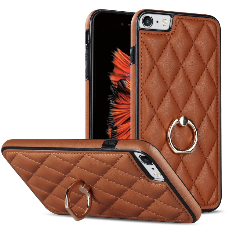 For iPhone SE 2020 / SE 2022 / 7 / 8 Rhombic PU Leather Phone Case with Ring Holder