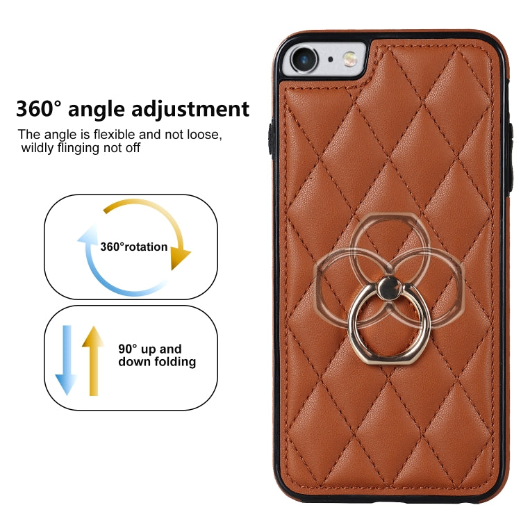 For iPhone SE 2020 / SE 2022 / 7 / 8 Rhombic PU Leather Phone Case with Ring Holder