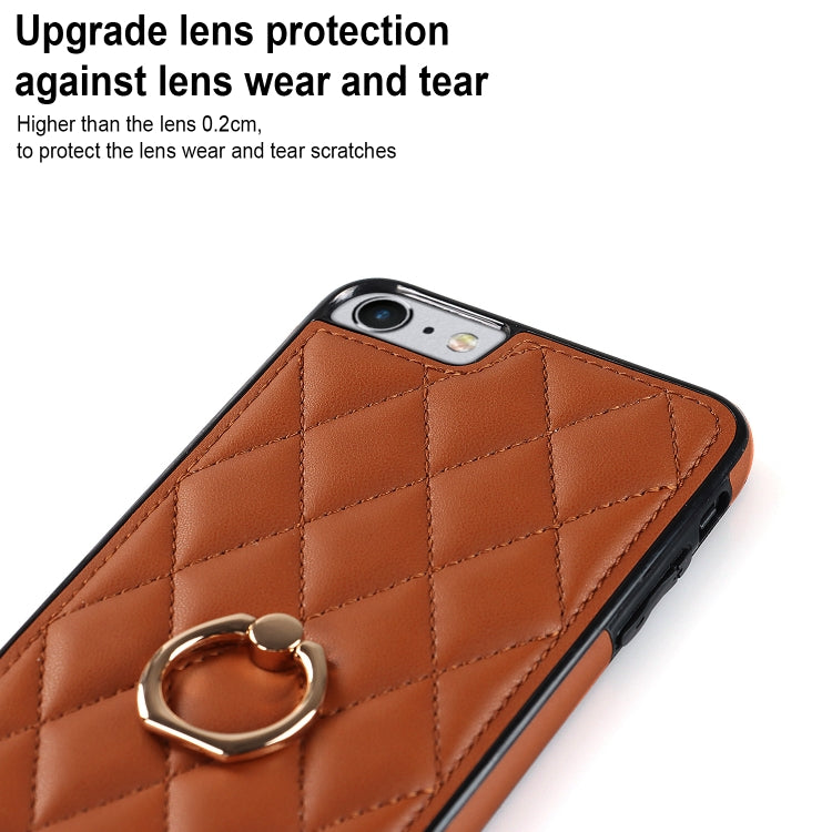 For iPhone SE 2020 / SE 2022 / 7 / 8 Rhombic PU Leather Phone Case with Ring Holder