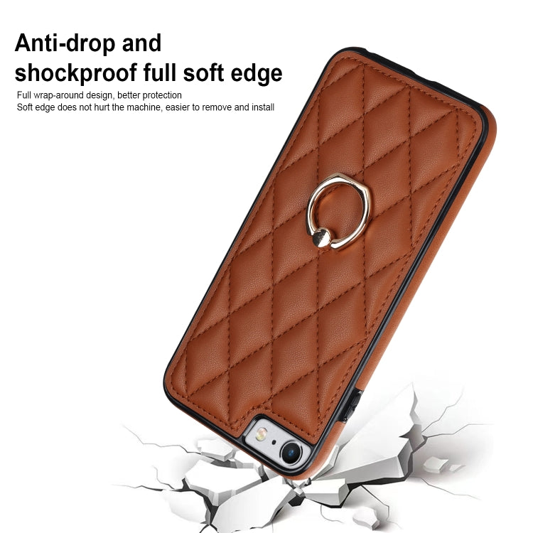 For iPhone SE 2020 / SE 2022 / 7 / 8 Rhombic PU Leather Phone Case with Ring Holder