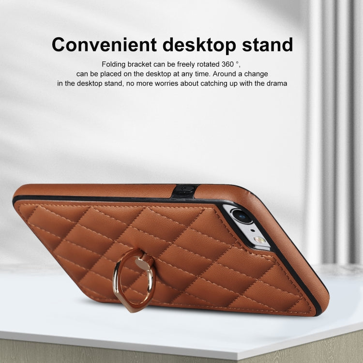 For iPhone SE 2020 / SE 2022 / 7 / 8 Rhombic PU Leather Phone Case with Ring Holder