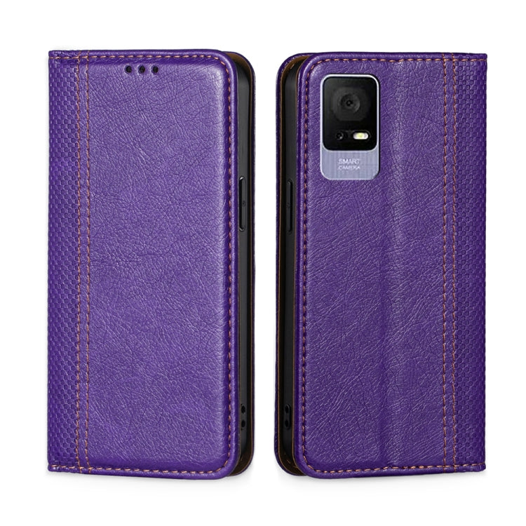 For TCL 405 / 406 / 408 Grid Texture Magnetic Flip Leather Phone Case