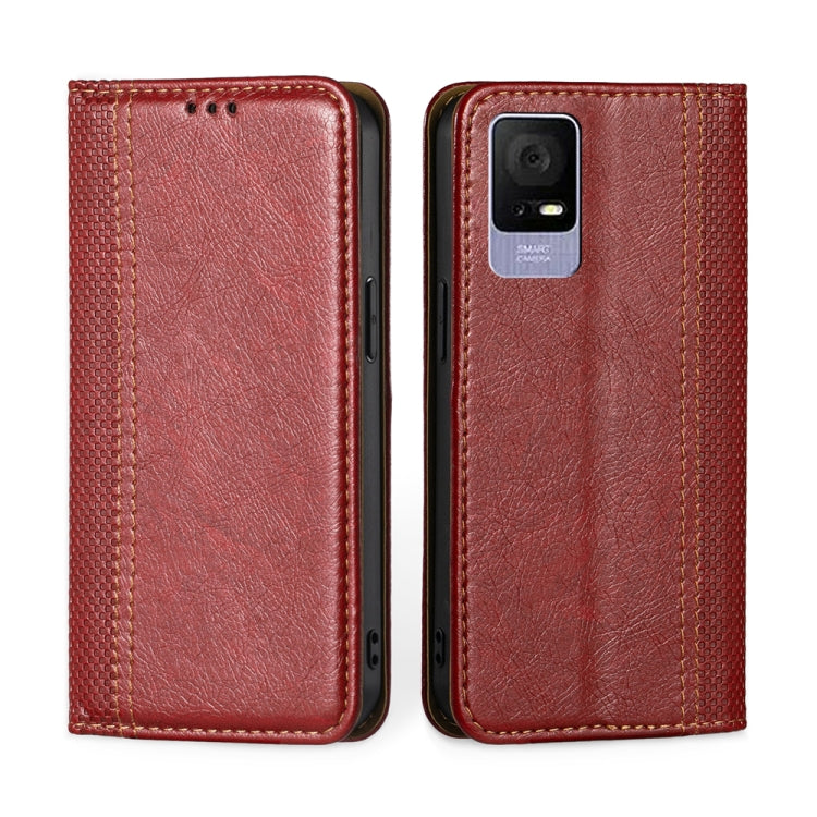 For TCL 405 / 406 / 408 Grid Texture Magnetic Flip Leather Phone Case